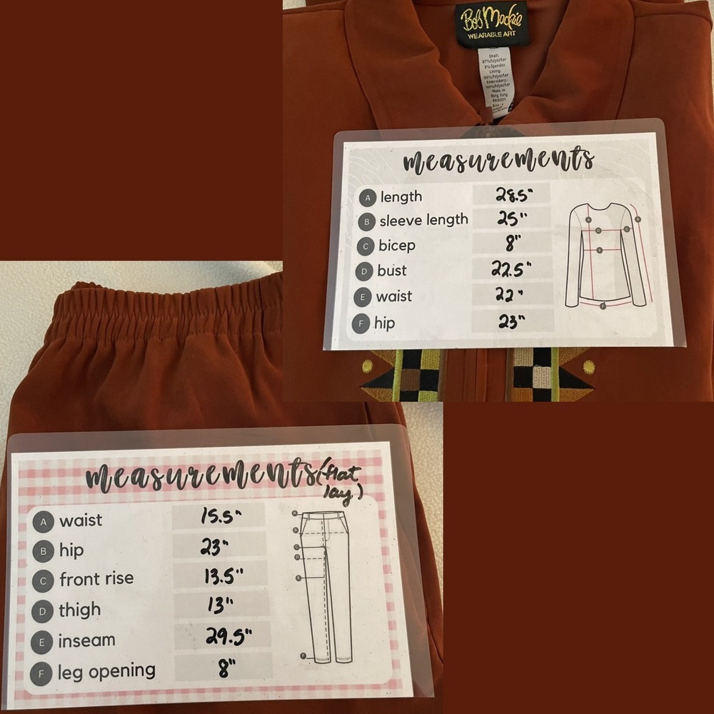 VTG Bob Mackie Wearable Art L 2pc Set Rust Embroidered Jacket Pants Hong‎ Kong - Picture 16 of 16